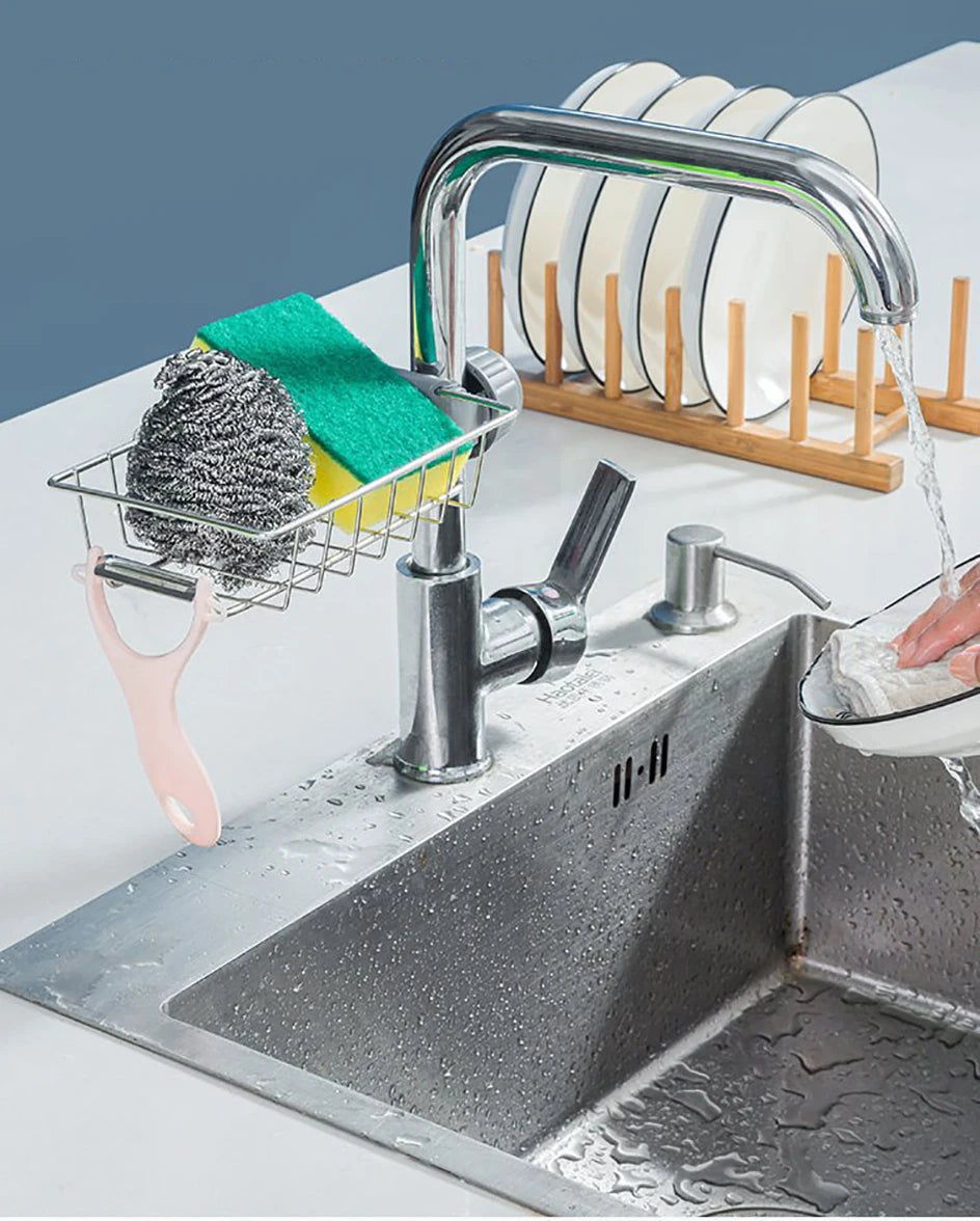 1PC Kitchen Sink Drain Holder Adjustable Height Flexible and Rotatable Hanging Faucet Rack  Suitable for Soap Sponges Brushes