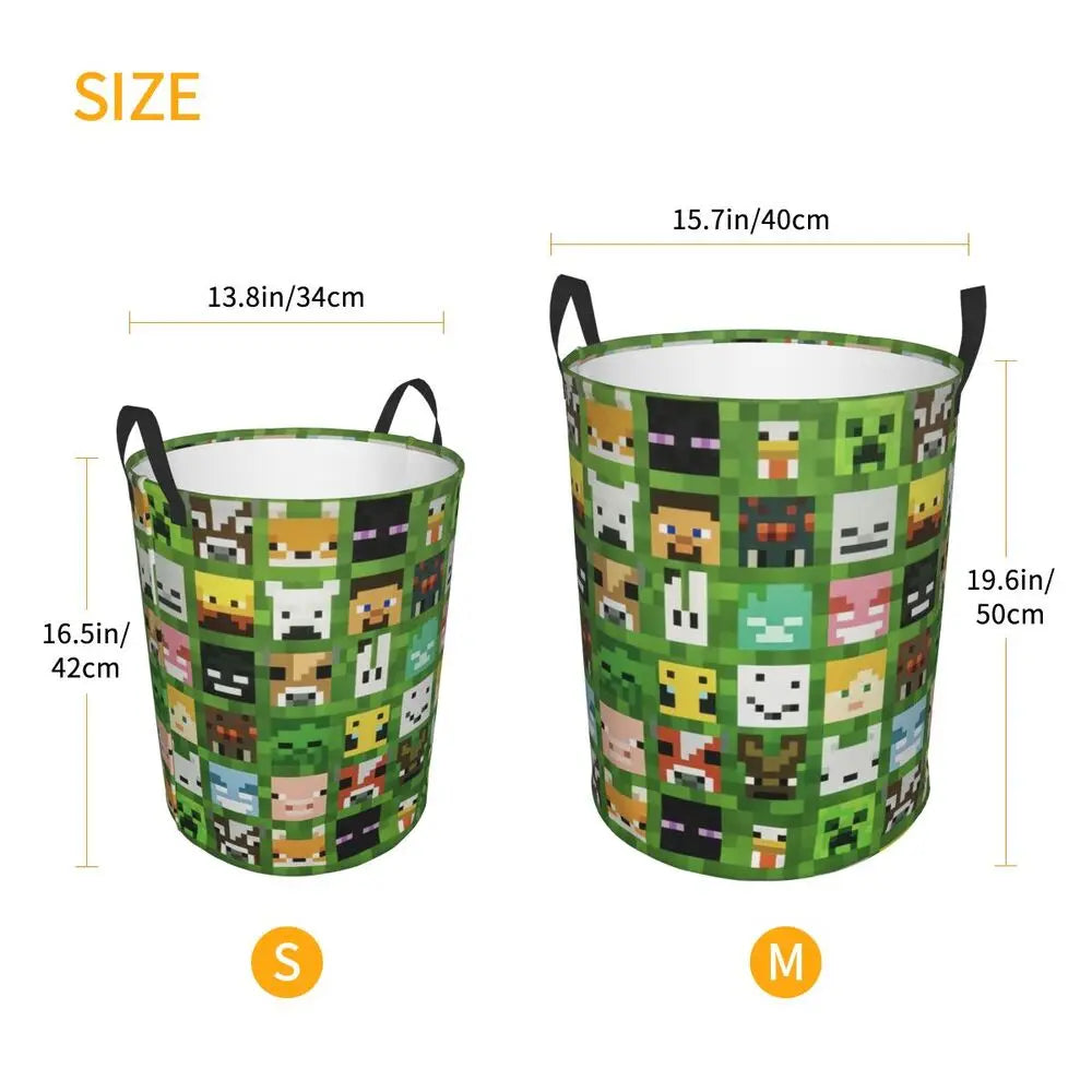 Custom Anime Game Mine C-Crafts Cartoon Laundry Hamper Large Clothes Storage Basket Toy Bin Organizer for Kids