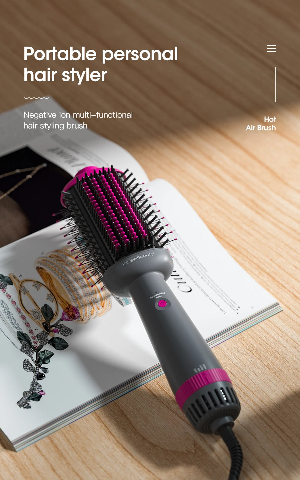 Kinseibeauty Hair Dryer Comb Straightener Dual-purpose Hot Air Brush Ceramic Anti-ironing Blower Multi-function Styling Tools