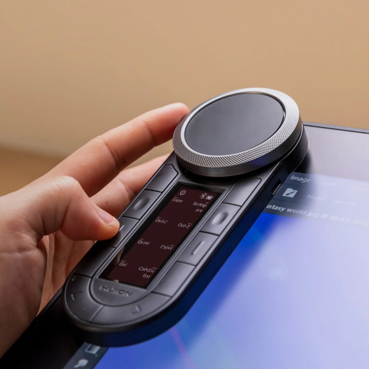 Huion Keydial Remote Mini Wireless Keyboard Dual-dial Controller Bluetooth Connect to Computer Windows macOS iPadOS iOS Android