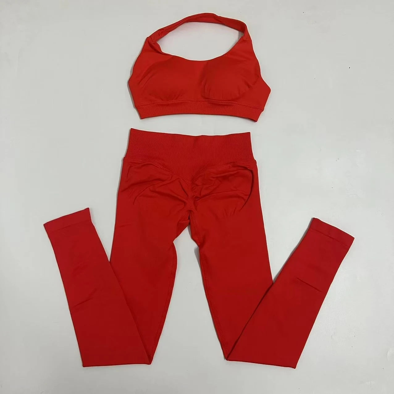 Ladies seamless yoga suit; two-piece fitness leggings; hip-lifting yoga pants set; gym sport suit; backless sports bra with