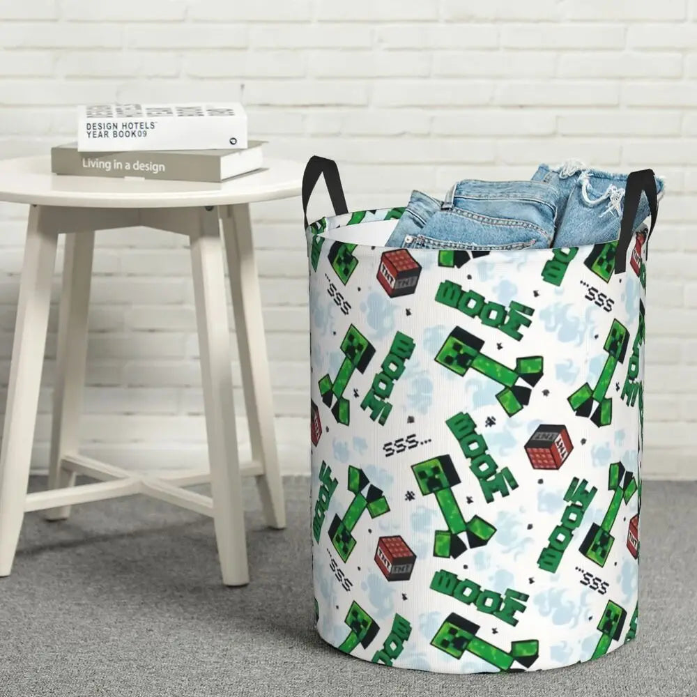 Custom Anime Game Mine C-Crafts Cartoon Laundry Hamper Large Clothes Storage Basket Toy Bin Organizer for Kids