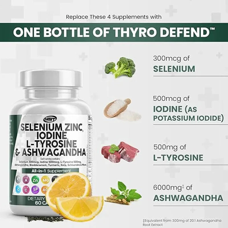 Selenium, Zinc, Iodine, L-tyrosine, South African Drunken Eggplant - Supplement with Bladder, Turmeric, Kelp, Five Flavored Wine