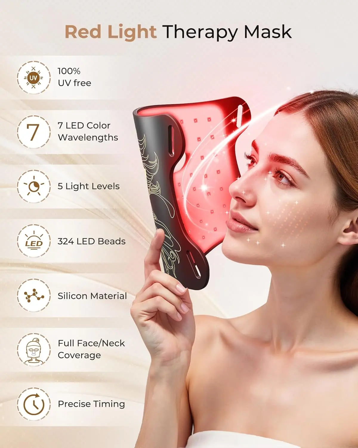 LED Face Mask with 66 LED Beads,Photon Mask with Ice Pack,2500mAh Battery LED Face Beauty Machine Photon FacialSkin Care Machine