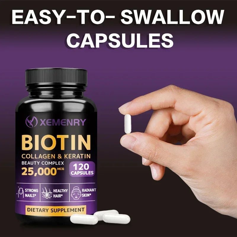 Biotin + Collagen + Keratin Capsules - Promotes Hair Growth, Strengthens Weak Nails, Anti-Aging, Supports Joints & Bones