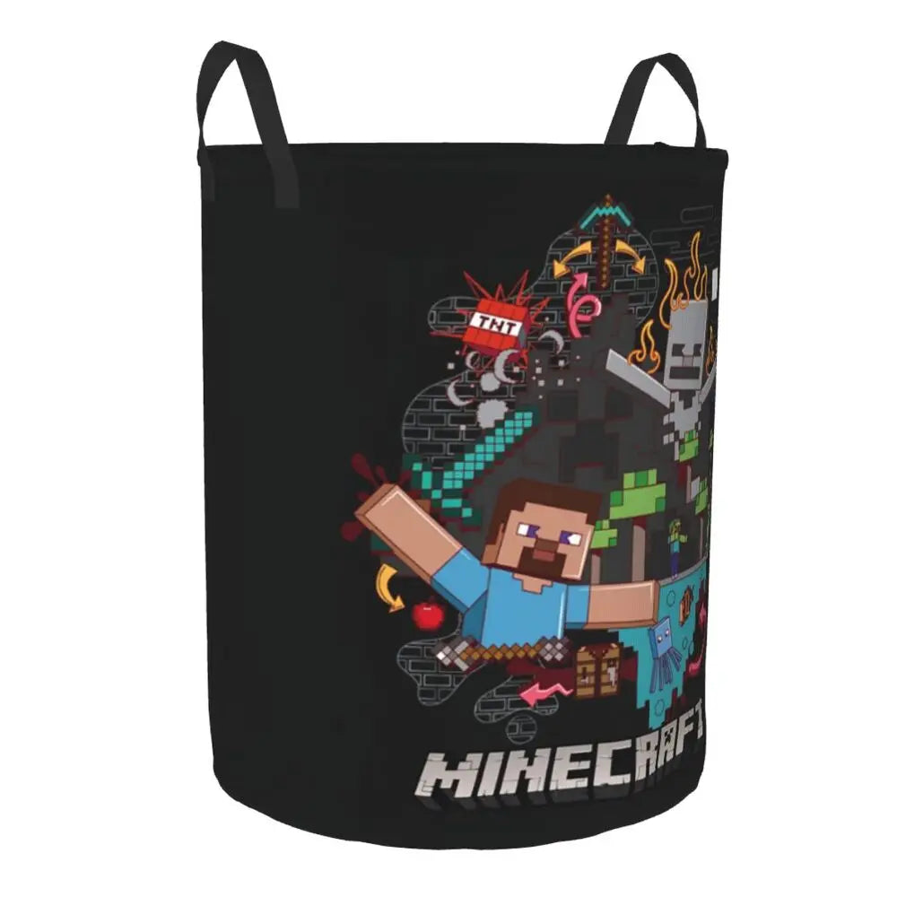 Custom Anime Game Mine C-Crafts Cartoon Laundry Hamper Large Clothes Storage Basket Toy Bin Organizer for Kids