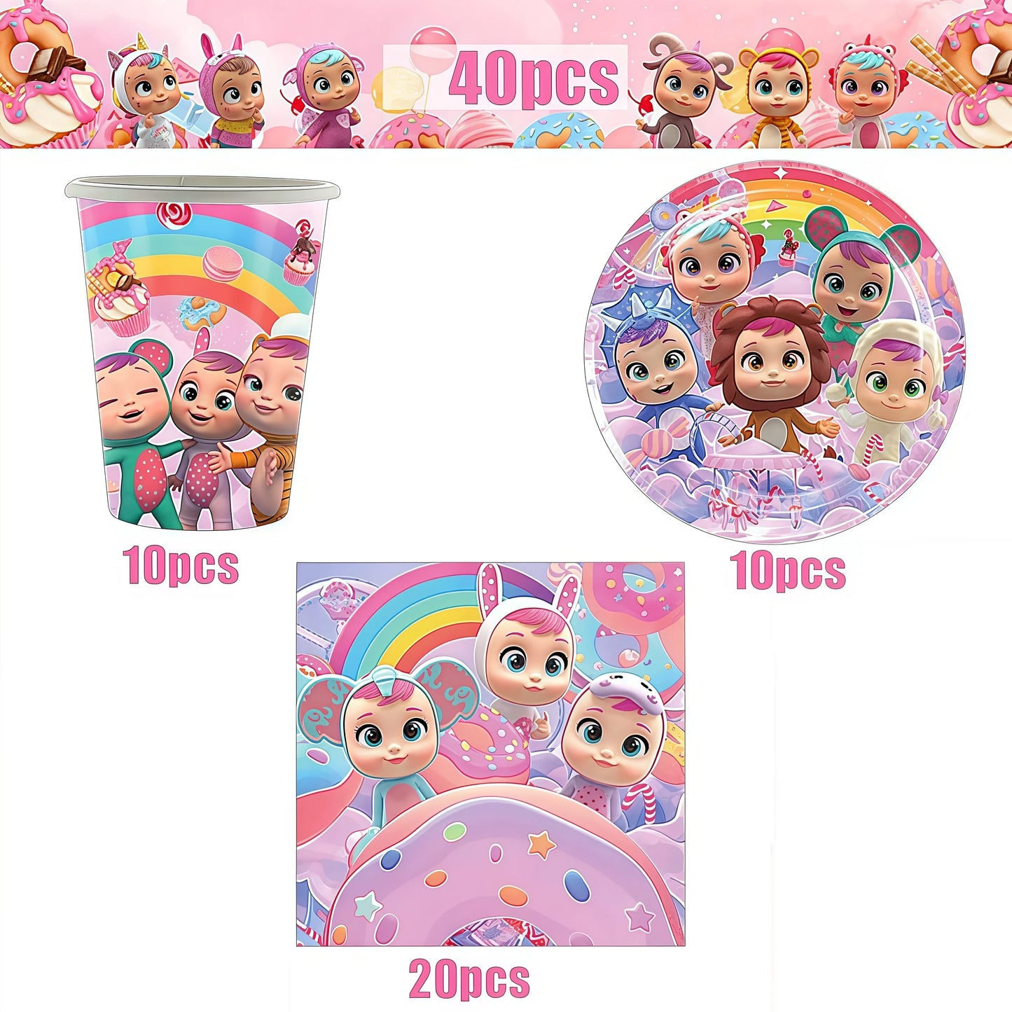 Cry Babiesed Birthday Party Decoration Tableware Cups Plates Balloons Cake Topper Tablecloth Backdrop Baby Shower Party Supplies