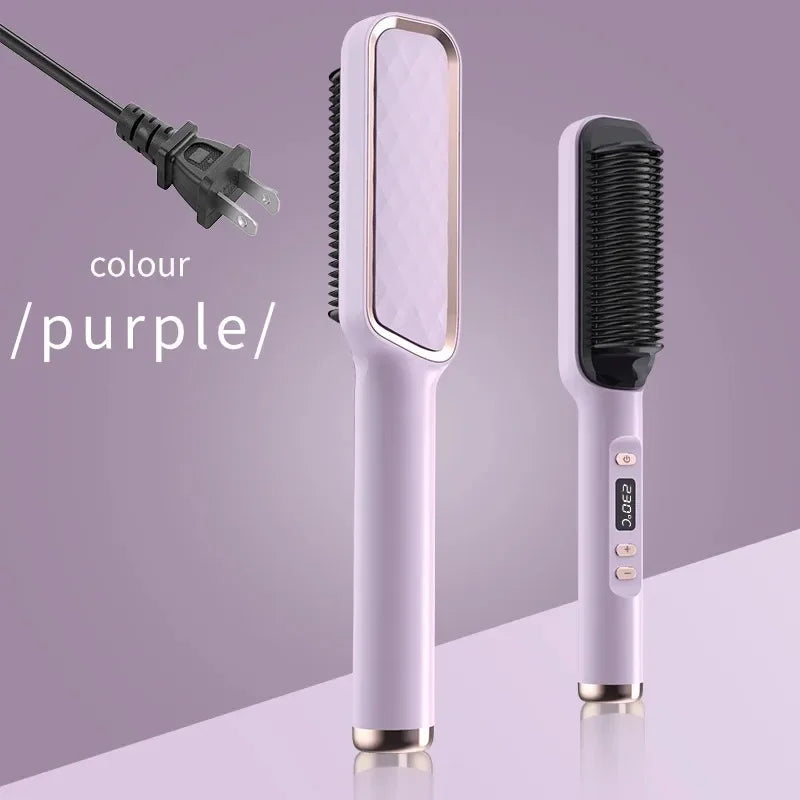 Electric Hair Straightener Brush Fast Heating Straightening Brush Hair Straightener with Anti-Scald Feature Straightener Comb