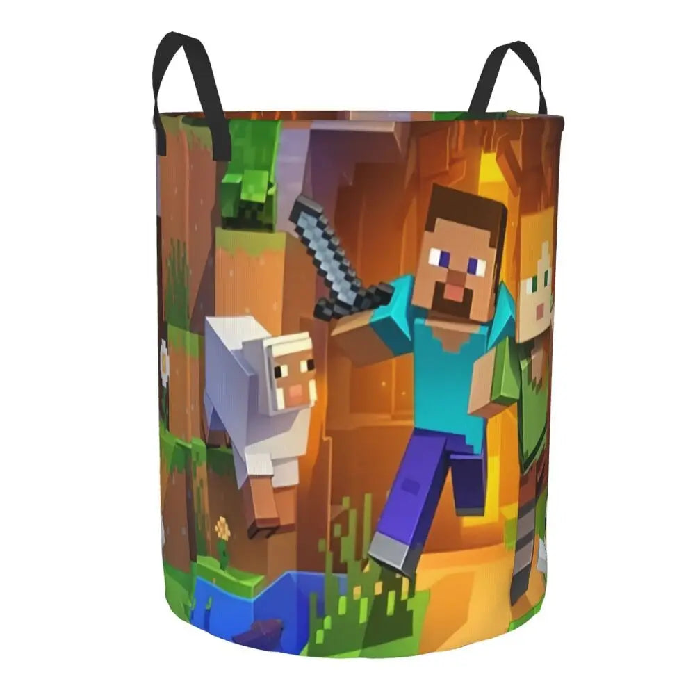 Custom Anime Game Mine C-Crafts Cartoon Laundry Hamper Large Clothes Storage Basket Toy Bin Organizer for Kids