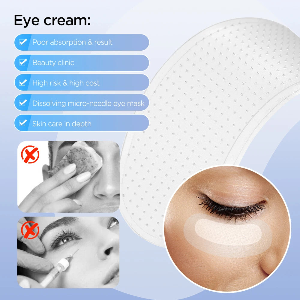 Hyaluronic Acids Microneedle Eye Patch Korean Skin Care for Moisturizing Anti-Wrinkle Aging Smooth Puffy Eye Bags Eye Mask