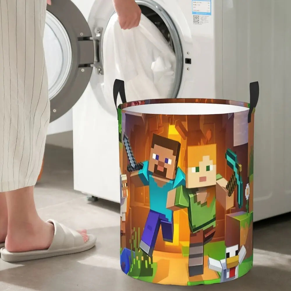 Custom Anime Game Mine C-Crafts Cartoon Laundry Hamper Large Clothes Storage Basket Toy Bin Organizer for Kids