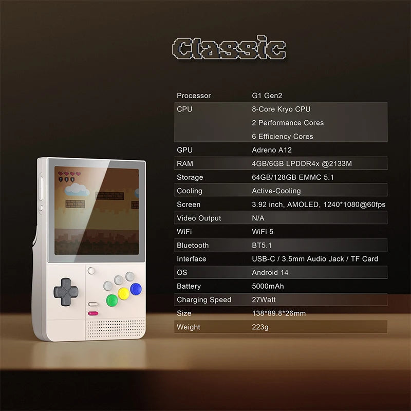 Retroid Pocket Classic Classic Retro Handheld Video Game Console 3.92 AMOLED Screen Android 14 PSP PS2 Games