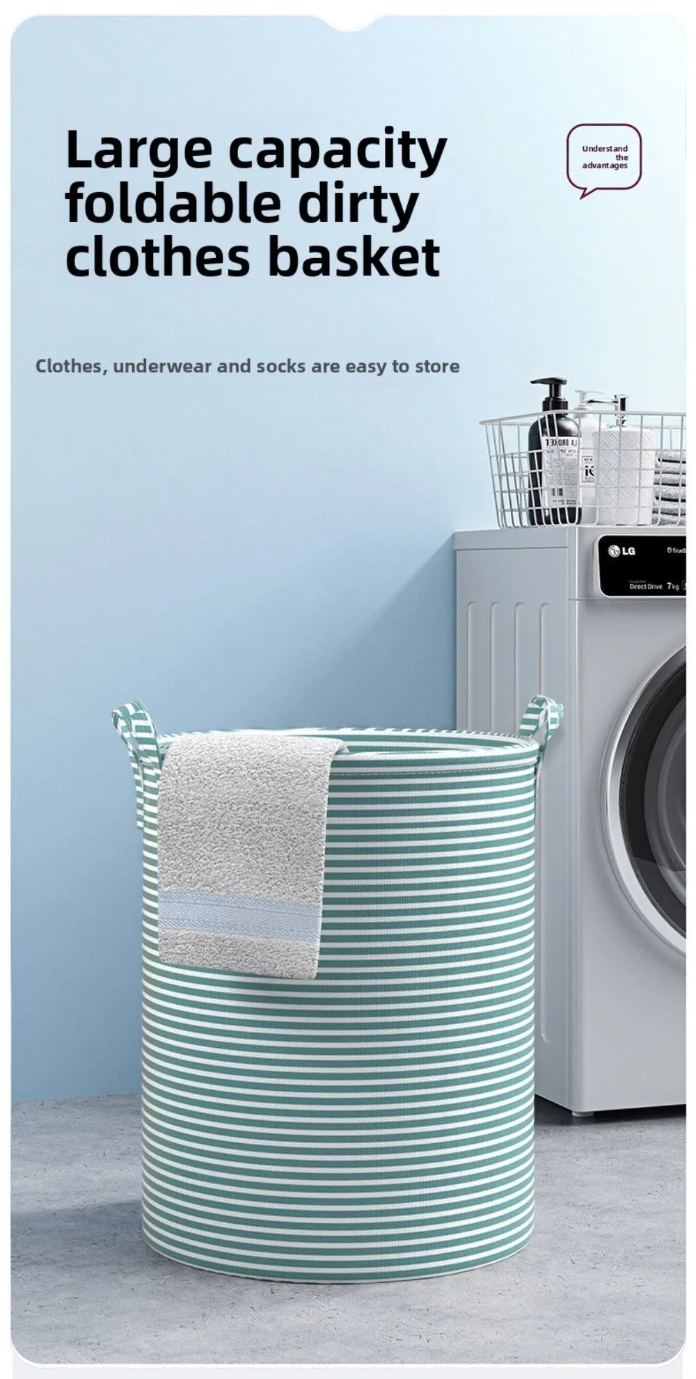 Durable Foldable Laundry Basket Cotton and Linen Large Capacity Storage Basket Dirty Clothes Household Sundries Storage Bag