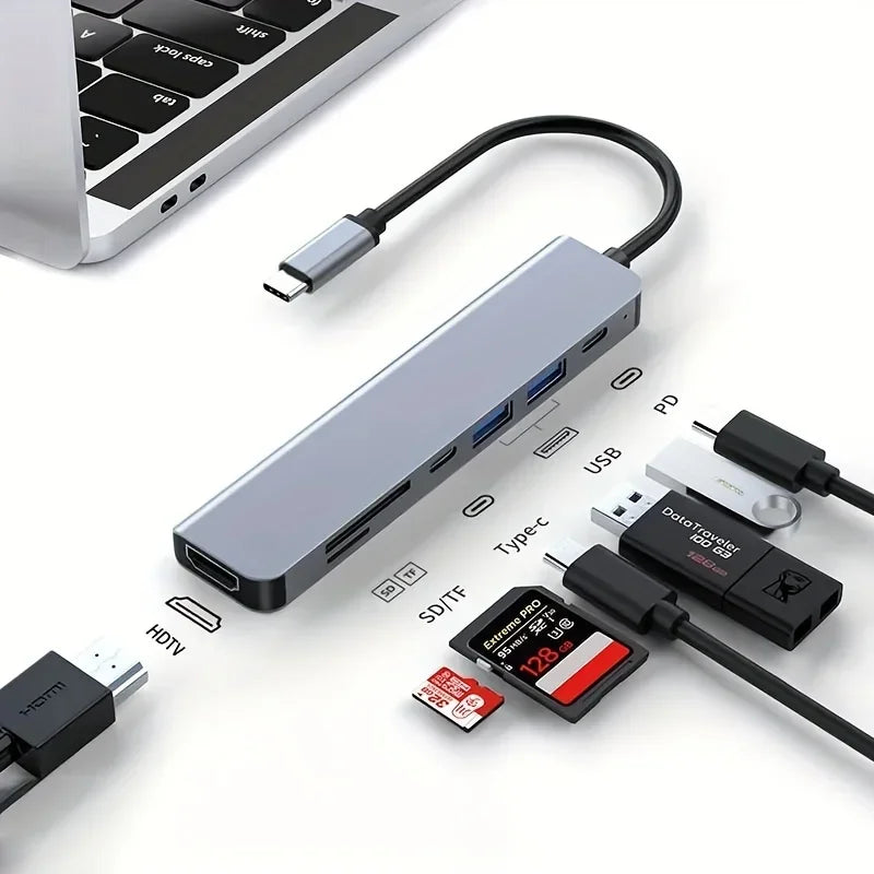 High-Speed 7-in-1 USB-C Hub: Multi-Device Dock with PD Charging for Laptops & Macbooks