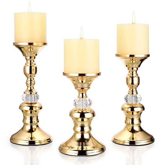 Gold Metal Pillar Candlestick Holders Vintage Pillar Candle Holders Elegant Metal Crystal Pillar Candle Stands candl stickholder