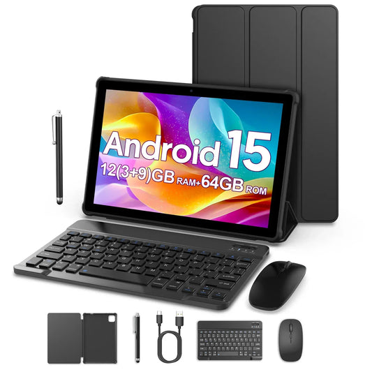 Latest Global Version Android 15 Tablet, 10-inch Tablet, Quad-core Processor, 1280*800 Resolution, 12 (3+9) GB RAM, 64GB Storage