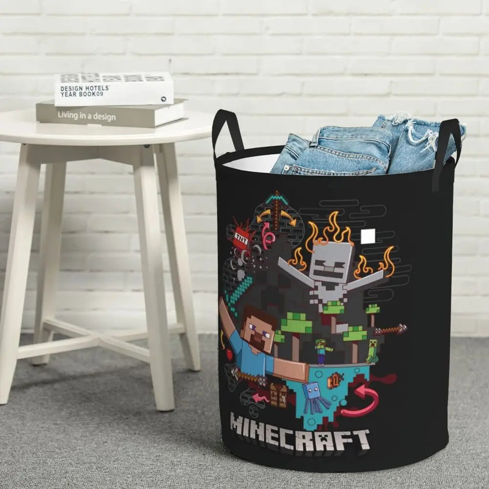Custom Anime Game Mine C-Crafts Cartoon Laundry Hamper Large Clothes Storage Basket Toy Bin Organizer for Kids