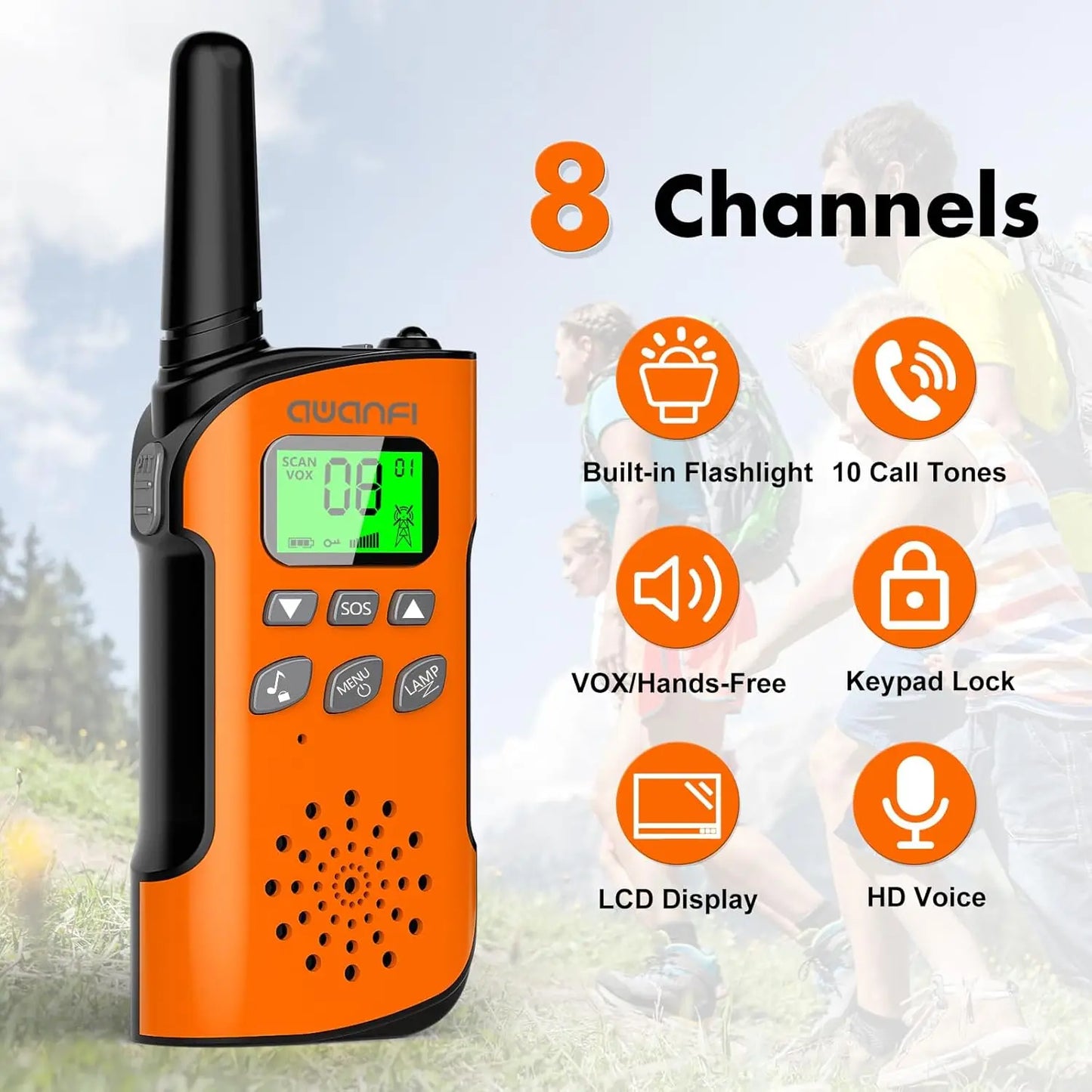 (Not For AU/JP/BR/NZ/BY/TH/UA/AO) 2/3/4 pcs Walkie Talkie Adults & Kids, Long Range/Rechargeable/1000mAh/Lanyards/Flashlight/SOS