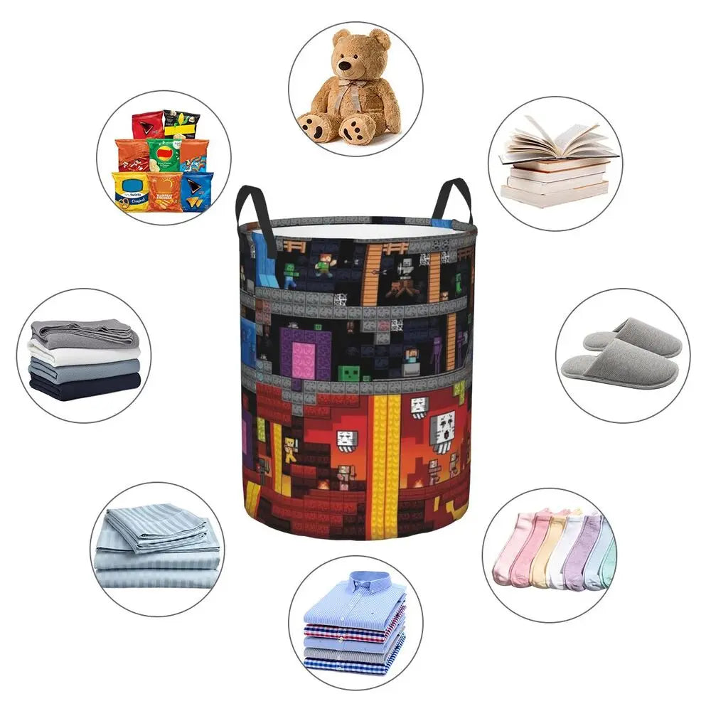 Custom Anime Game Mine C-Crafts Cartoon Laundry Hamper Large Clothes Storage Basket Toy Bin Organizer for Kids