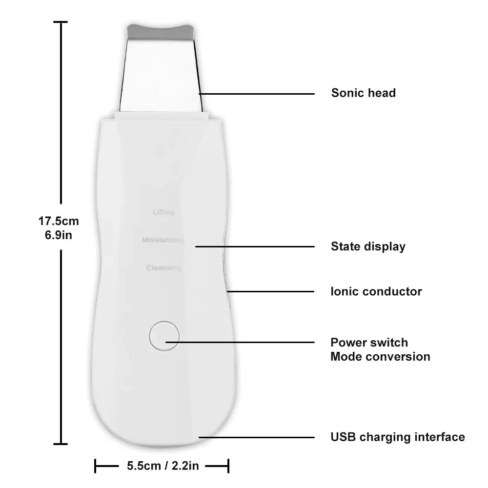 Ultrasonic Skin Scrubber Kit Vibration Face Spatula Blackhead Remover EMS LED Facial Massager Cavitation Peeling Facial Lifting