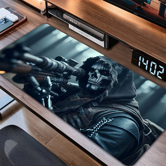 Large Grim Reaper Gaming Mouse Pad Hooded Skull Sniper Stealth Design Non-Slip Rubber Base Desk Mat for Horror Esports Office PC