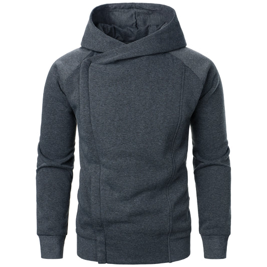 Autumn winter men's solid color hooded top Long sleeve side zipper design hoodie