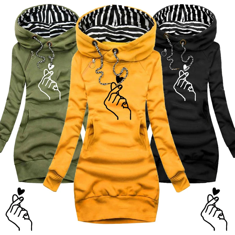 Women Sweater Dress Long Sleeve Hoodie Dress Autumn Winter Casual Slim Sweater Hoodies Dress
