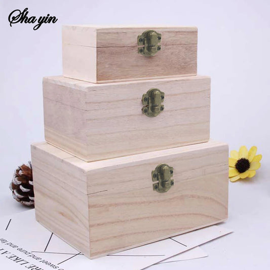 1/3pcs Log Color Scotch Plain Wood Wooden Square Hinged Storage Boxes Craft Gift Box Handmade Case Box Storage Organization