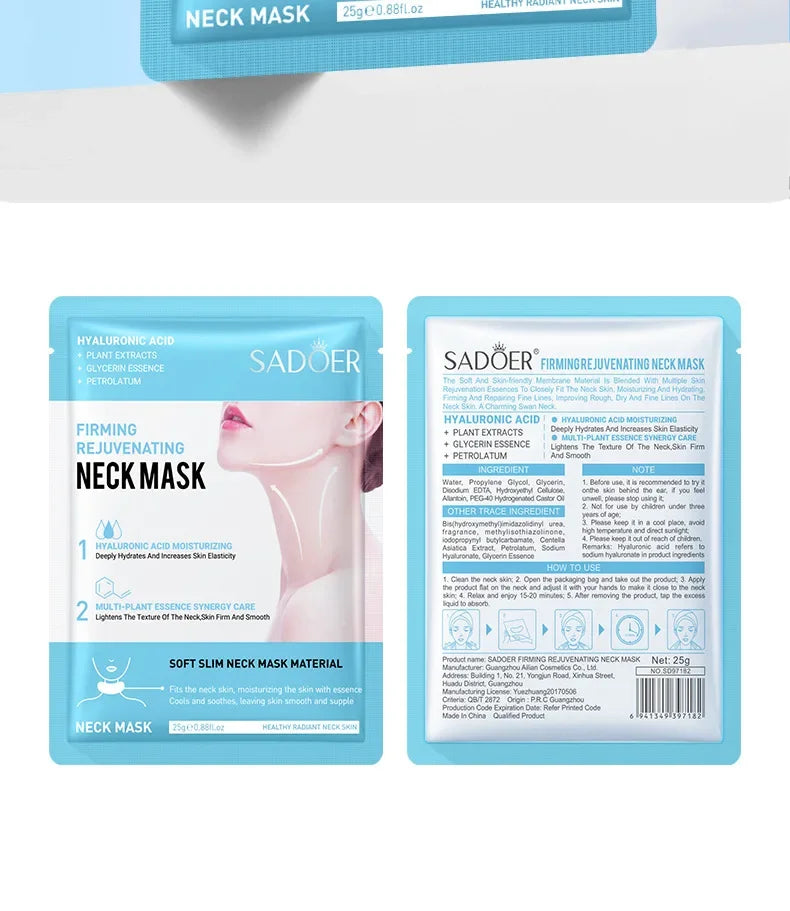 10pcs SADOER Hyaluronic Acid Neck Mask Collagen Firming Neck Masks Nourishing Brightening Beauty Moisturizing Necks Skin Care