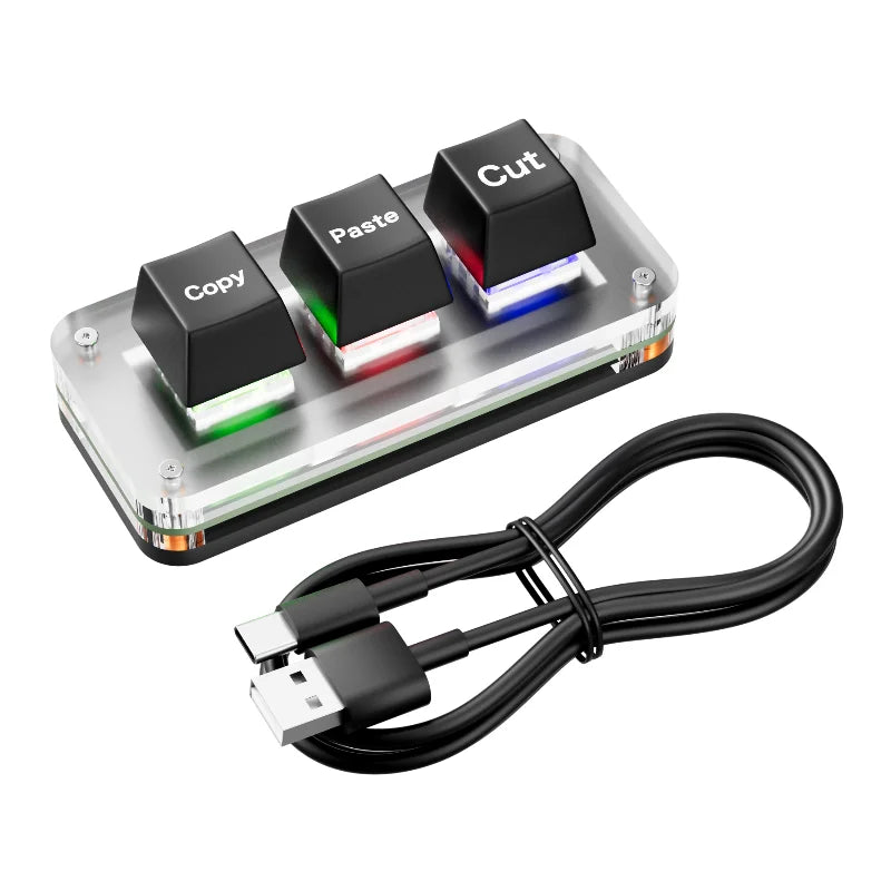 RGB Mini Cut Copy Paste Keyboard 3-Key Ctrl X C V Shortcut One Handed Keyboard USB Type-C Macro Keypad Programmable Keyboard