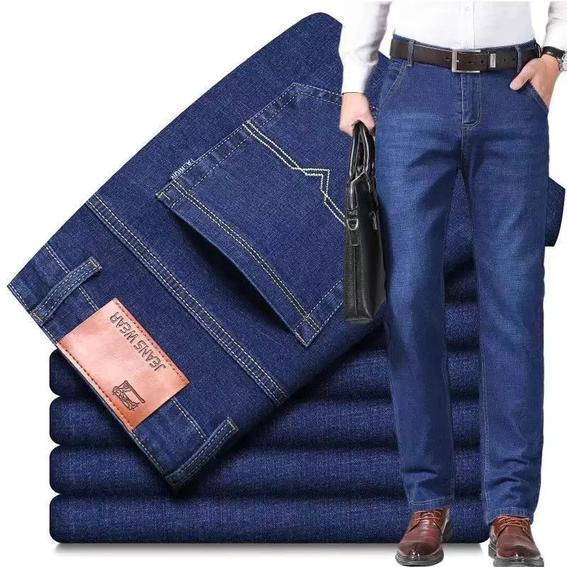 Business Jeans Men Straight Versatile Youth Middle-aged Denim Cheap Work Site Electric Welding Mason Bricklayer Pants Fashion