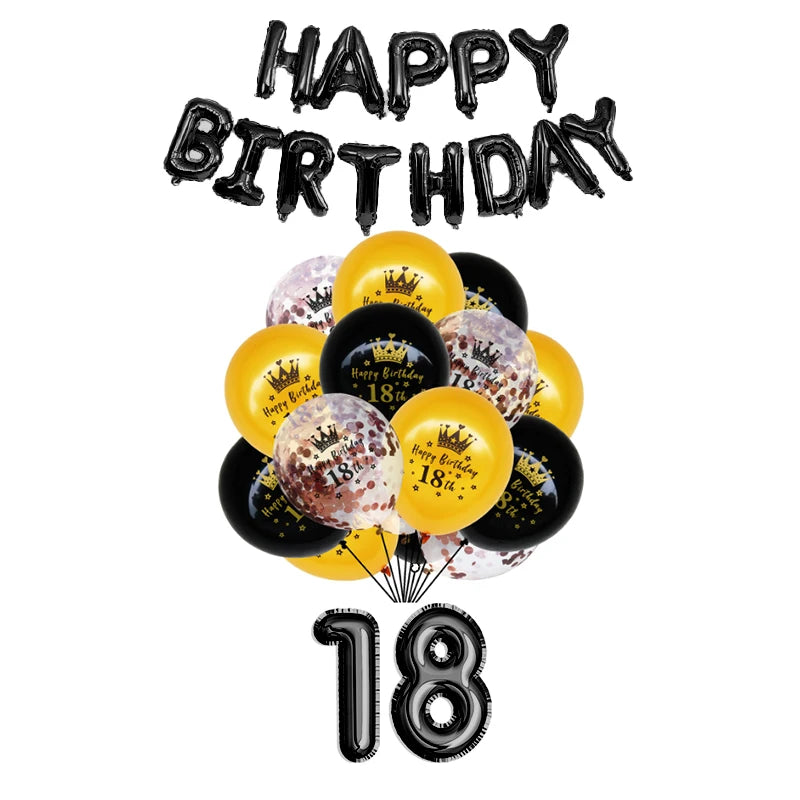 18th Birthday Party Decorations Black Plates Tableware Napkins For Kid Boys Girls Happy Birthday 18th Birthday Balloons Supplies