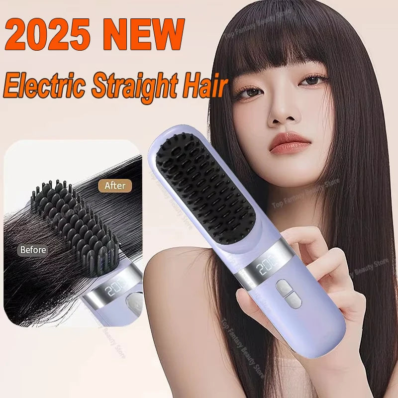 2025 Electric Hot Comb Multifunctional Wireless Straight Hair Straightener Negative Ion Anti-Scalding Straightening Brush New