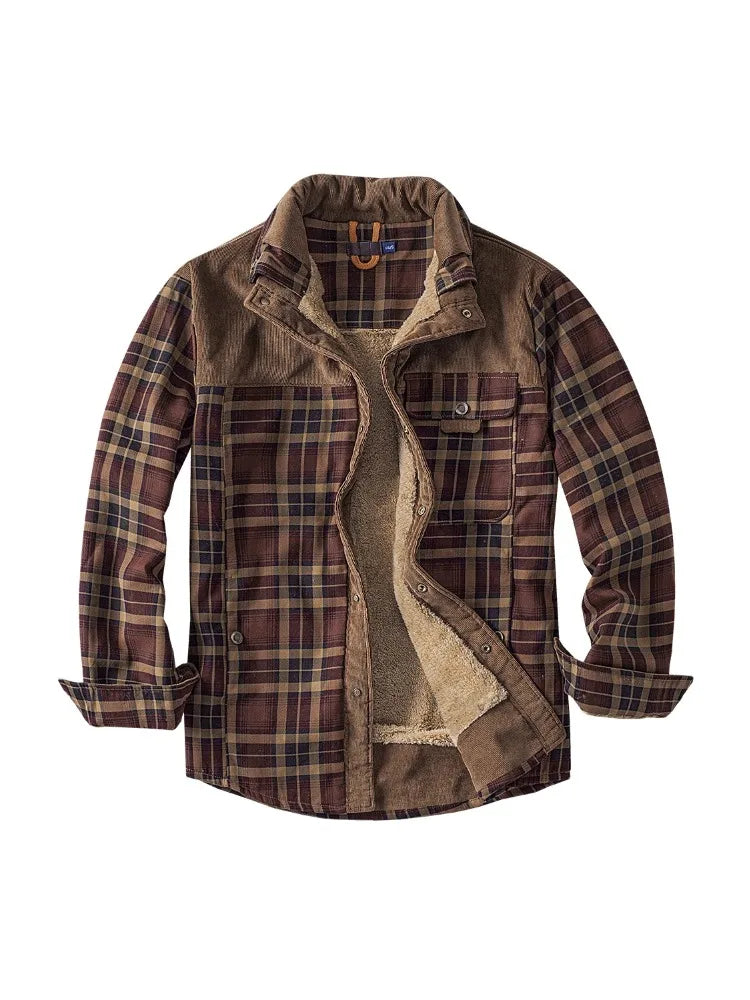 Mens Cotton Jacket Autumn Winter 2025 Check Print Warm Casual Business Office Lapel Coat Man Middle-aged Elderly Cotton Clothes