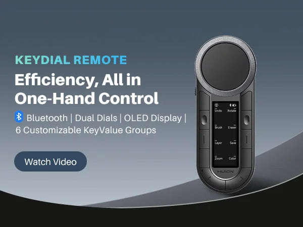 Huion Keydial Remote Mini Wireless Keyboard Dual-dial Controller Bluetooth Connect to Computer Windows macOS iPadOS iOS Android