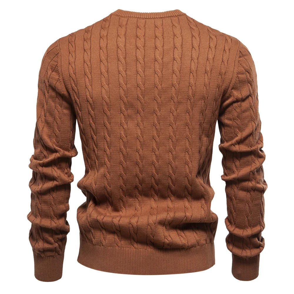 AIOPESON Mens Giraffe Embroidery Cotton Sweaters Round Neck Classic Twist Patterned Pullover Knitted Sweater for Men