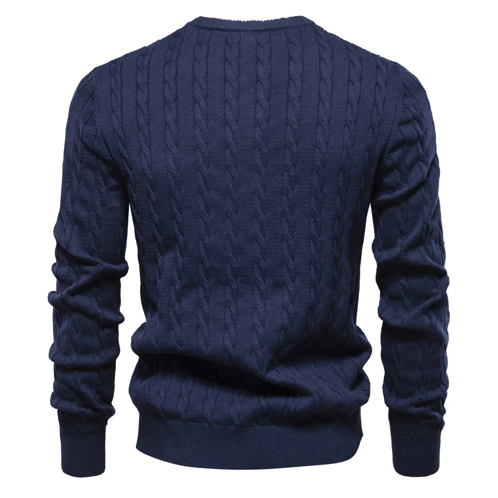 AIOPESON Mens Giraffe Embroidery Cotton Sweaters Round Neck Classic Twist Patterned Pullover Knitted Sweater for Men