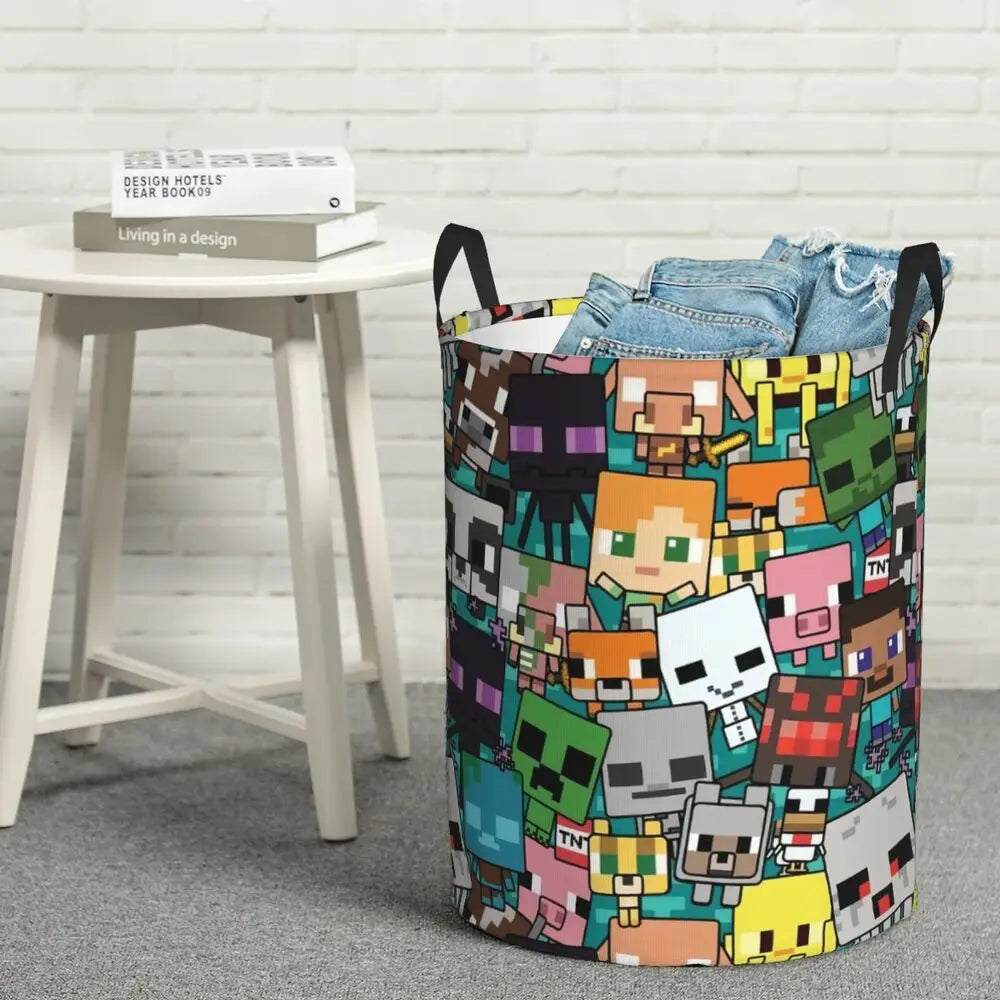 Custom Anime Game Mine C-Crafts Cartoon Laundry Hamper Large Clothes Storage Basket Toy Bin Organizer for Kids