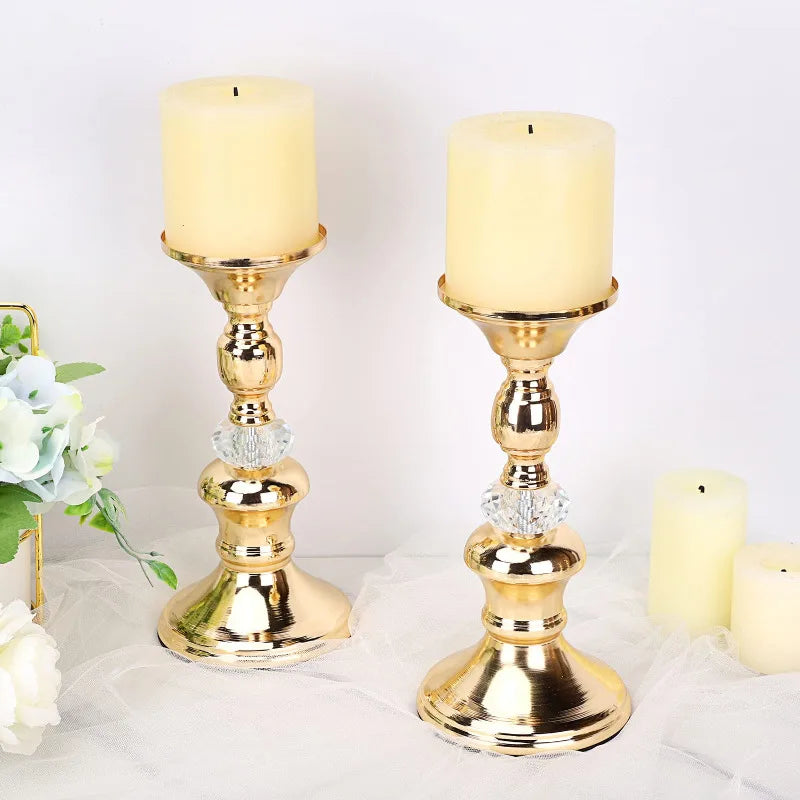 Gold Metal Pillar Candlestick Holders Vintage Pillar Candle Holders Elegant Metal Crystal Pillar Candle Stands candl stickholder