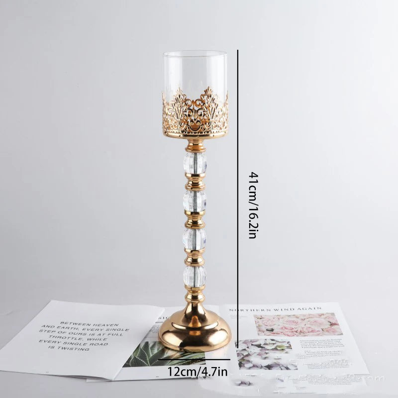 Crystal Glass Candle Holders Luxury Retro Metal Candlesticks, Wedding Party, Christmas Holiday, Desktop Home Decoration, 3 Sizes
