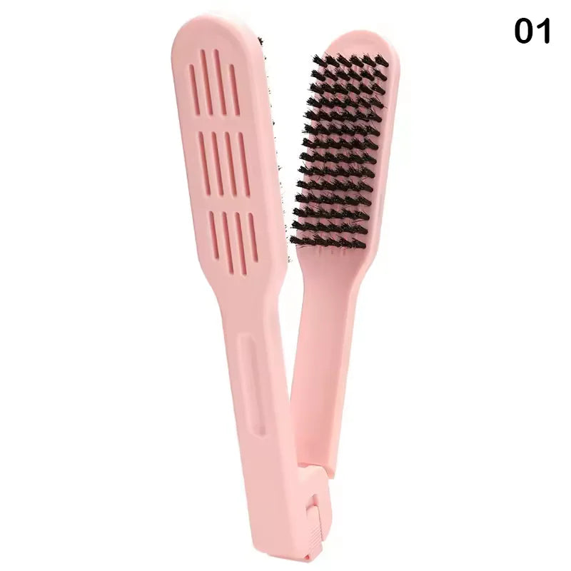 Double Sided Ceramic Hair Straightener Comb & Styling Brush Natural Wood 2 in 1 Styling Tool for Women