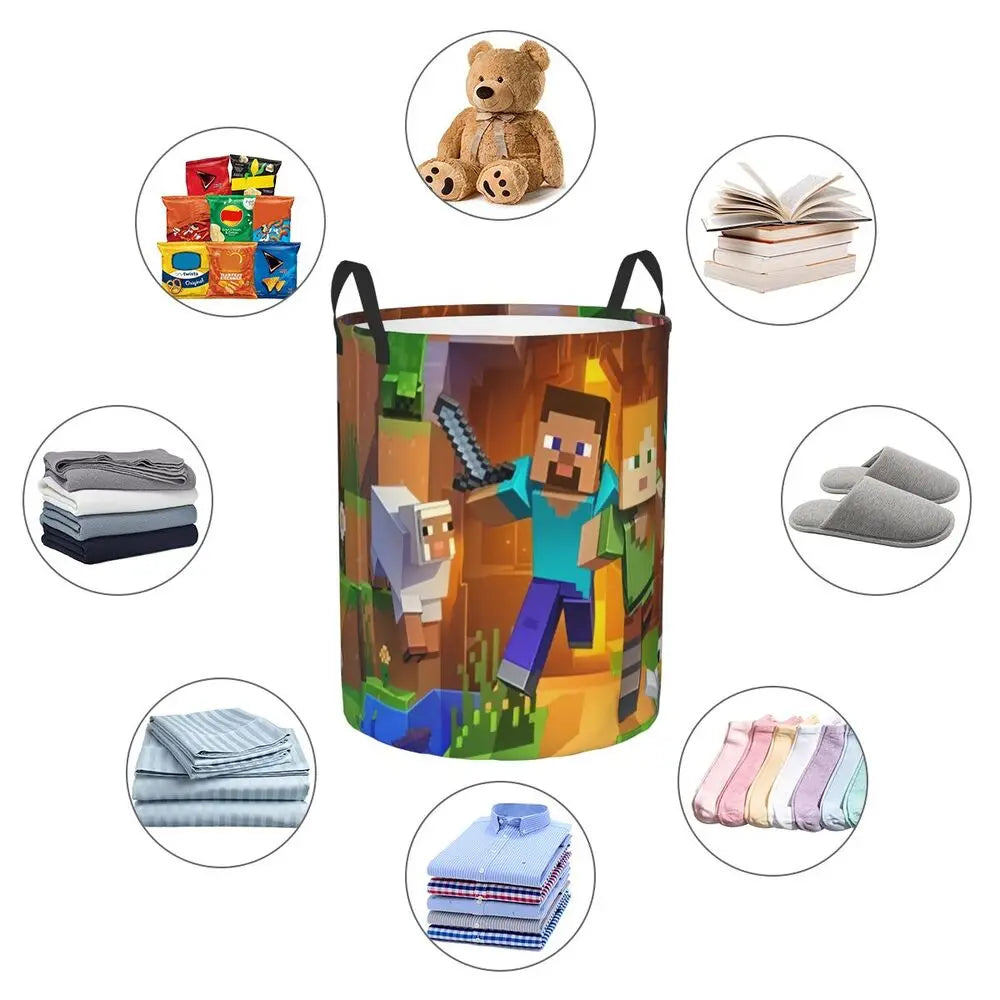 Custom Anime Game Mine C-Crafts Cartoon Laundry Hamper Large Clothes Storage Basket Toy Bin Organizer for Kids