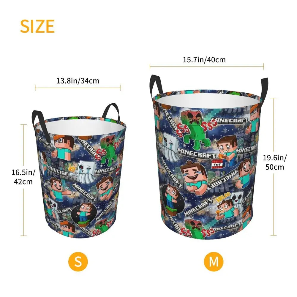 Custom Anime Game Mine C-Crafts Cartoon Laundry Hamper Large Clothes Storage Basket Toy Bin Organizer for Kids