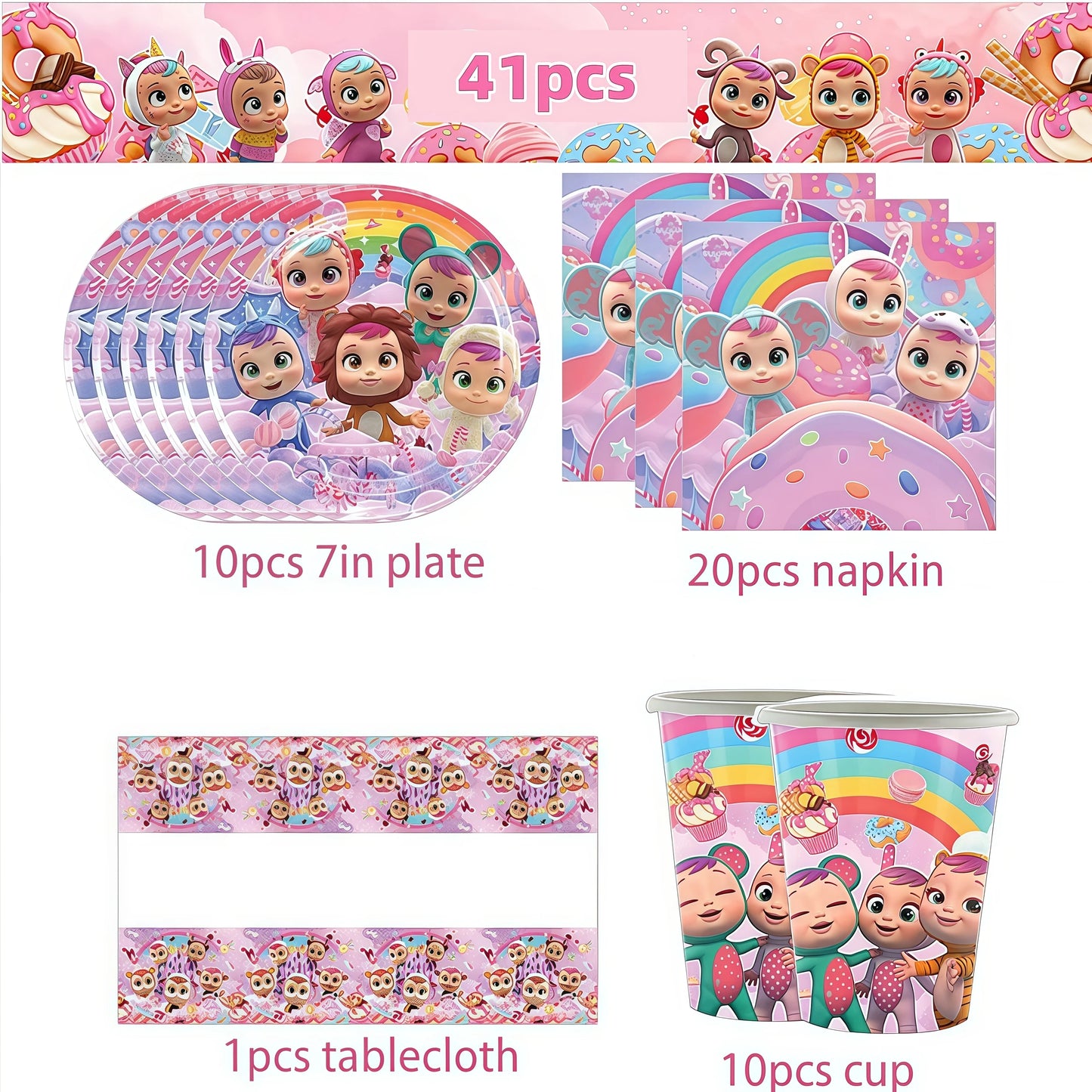 Cry Babiesed Birthday Party Decoration Tableware Cups Plates Balloons Cake Topper Tablecloth Backdrop Baby Shower Party Supplies