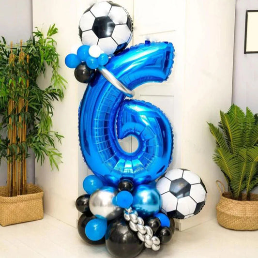 32pcs Football Balloons Set 32inch Blue 0-9 Number Foil Balloon Round Soccer Globos For Baby Shower Boys Men Birthday Party