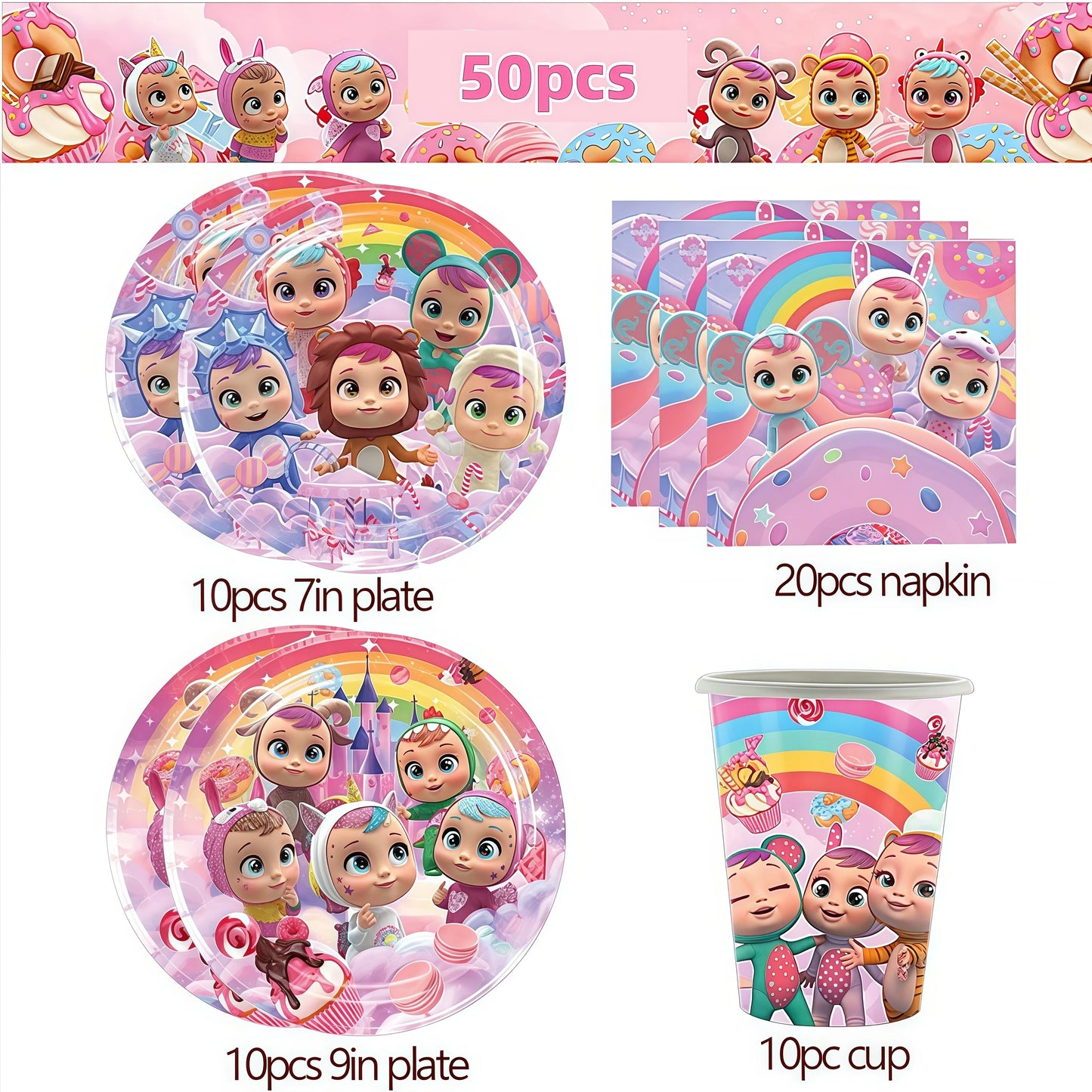 Cry Babiesed Birthday Party Decoration Tableware Cups Plates Balloons Cake Topper Tablecloth Backdrop Baby Shower Party Supplies