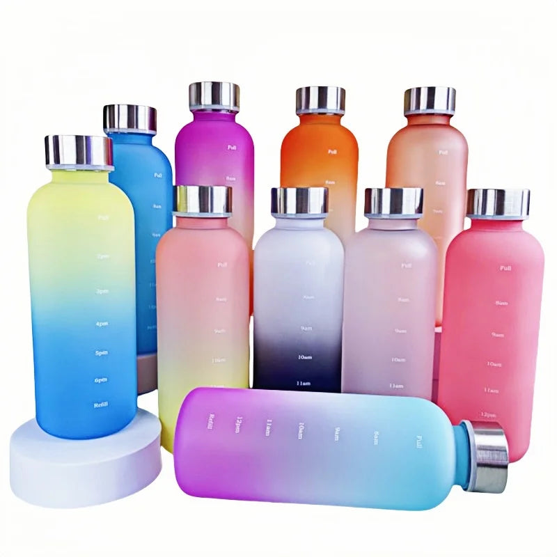 550ml Bottle With Time Marker Motivational Reusable Fitness Sports Outdoors Travel Leakproof BPA Free Frosted Plastic