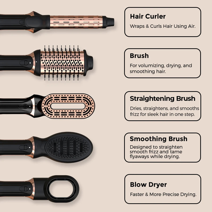 5-in-1 Multifunctional Hair Styling Tools, Hot Air Brush, Hair Dryer, Straightening Brush, Hair Curler, Straightening Brush,220V