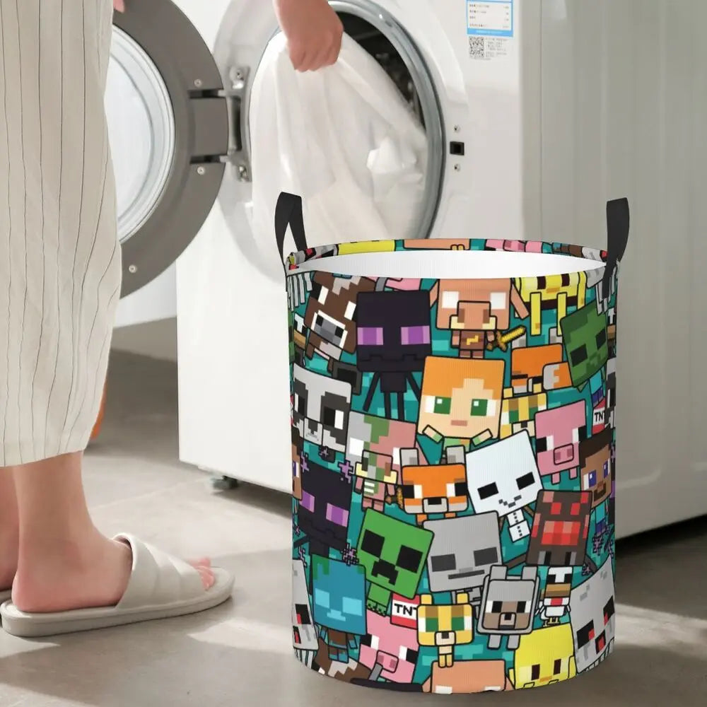 Custom Anime Game Mine C-Crafts Cartoon Laundry Hamper Large Clothes Storage Basket Toy Bin Organizer for Kids