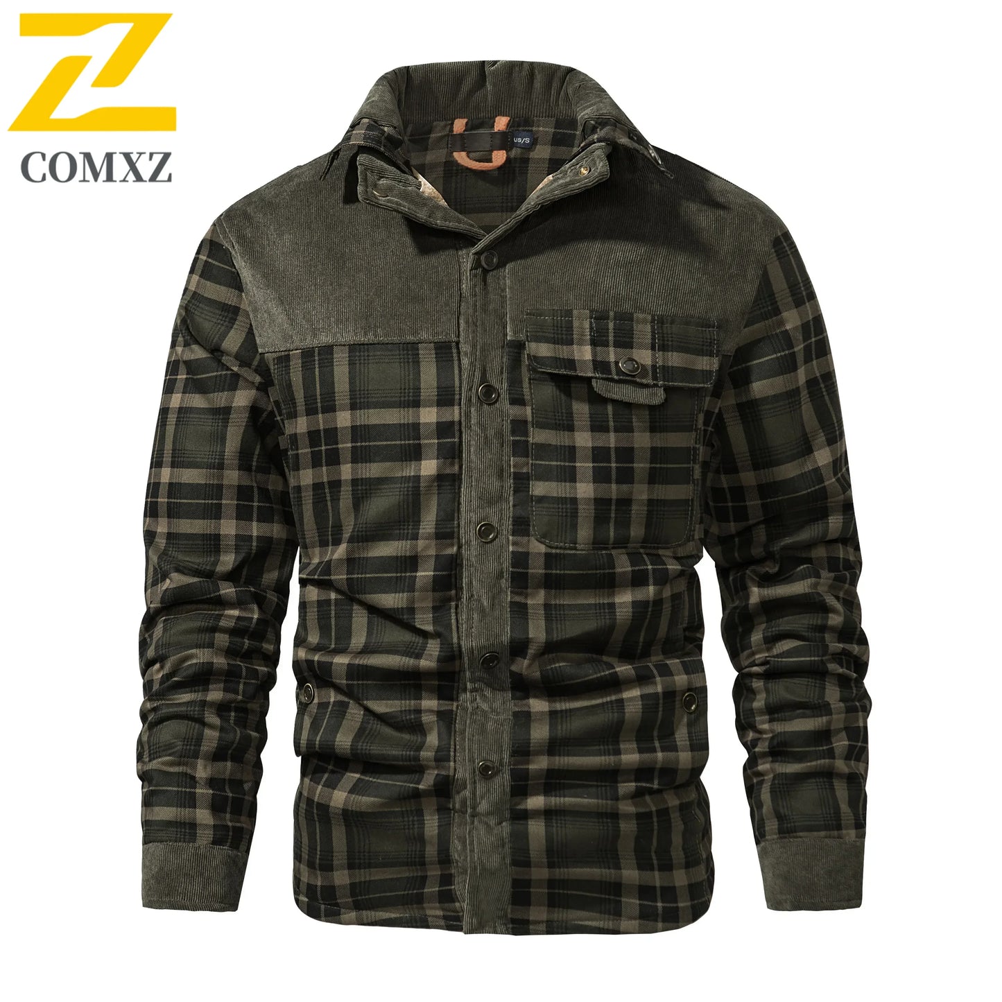 Mens Cotton Jacket Autumn Winter 2025 Check Print Warm Casual Business Office Lapel Coat Man Middle-aged Elderly Cotton Clothes
